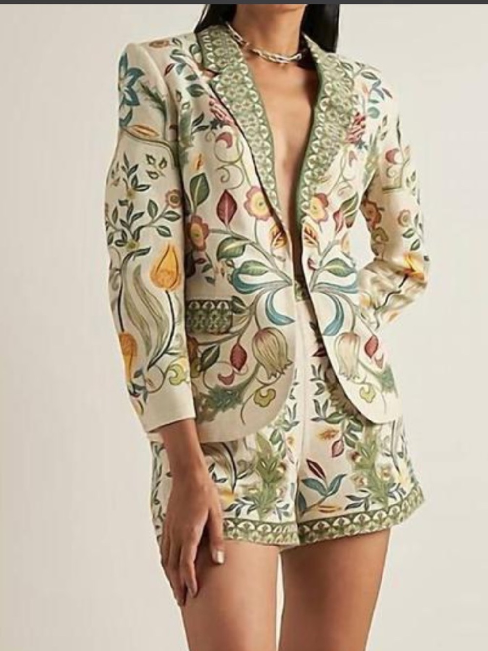Ranna Gill Gracie Jacket And Shorts Set In Green Parrot Large